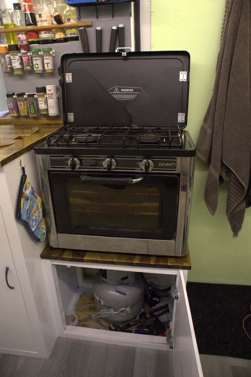 Close-up of the oven and gas hob